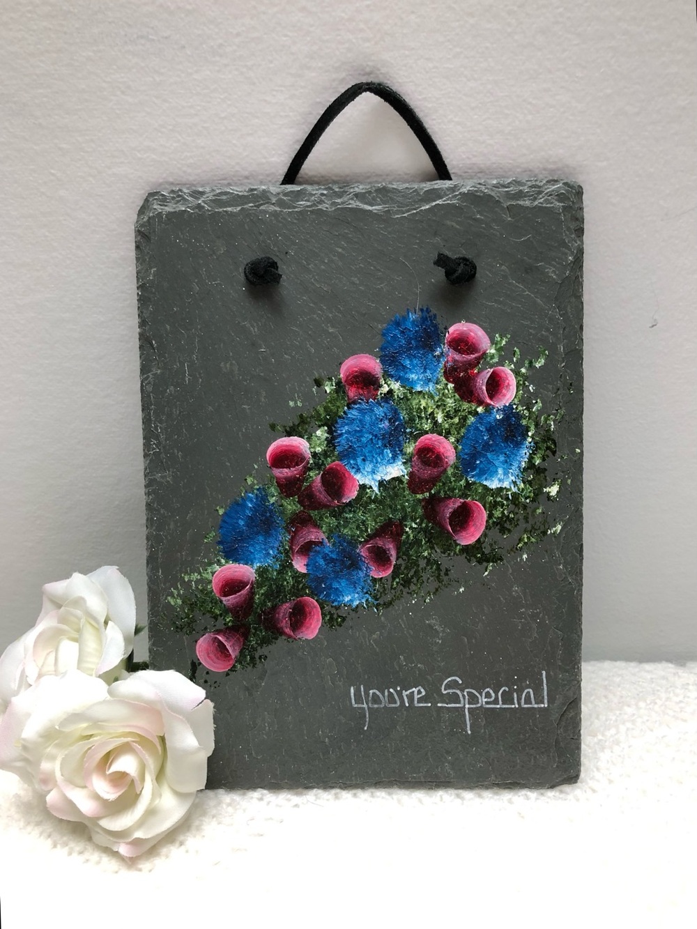 Artist Hand Painted Small Slate Floral Hanger